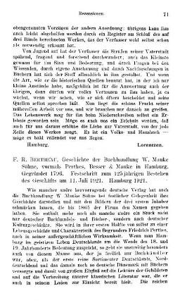 Bertheau, Franz Rudolf :: Geschichte der Buchhandlung W. Mauke Söhne, vormals Perthes, Besser & Mauke in Hamburg, gegründet 1796, Festschrift zum 125jährigen Bestehen des Geschäfts am 11. Juli 1921 : Hamburg, 1921