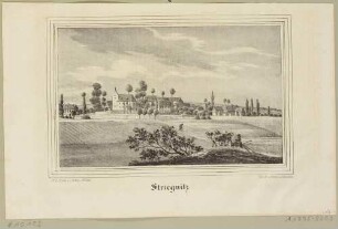 Ortsansicht von Striegnitz bei Lommatzsch in Sachsen, aus Sachsens Kirchen-Galerie von Hermann Schmidt, 1840, Bd. 3