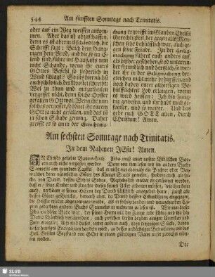 Am sechsten Sonntage nach Trinitatis