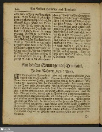Am sechsten Sonntage nach Trinitatis