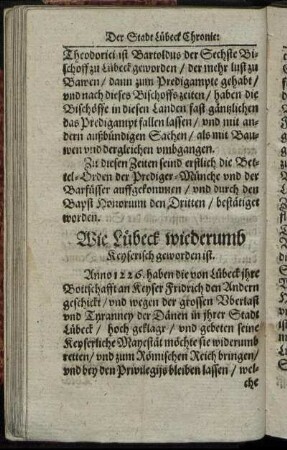 Wie Lübeck wiederumb Keyserisch geworden ist.