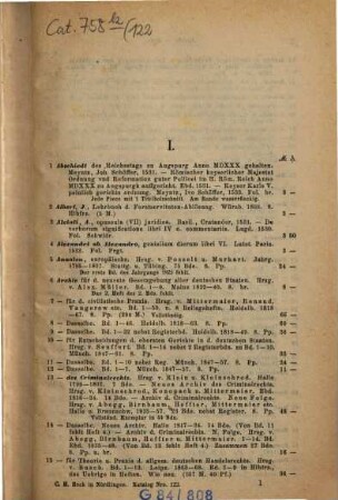 Antiquarischer Katalog der C. H. Beck'schen Buchhandlung in Nördlingen. 122. 1875