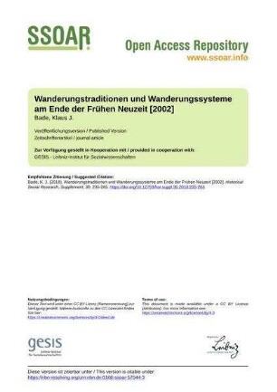 Wanderungstraditionen und Wanderungssysteme am Ende der Frühen Neuzeit [2002]