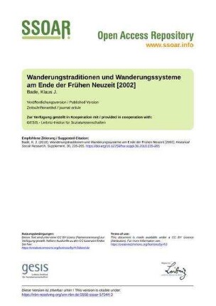 Wanderungstraditionen und Wanderungssysteme am Ende der Frühen Neuzeit [2002]