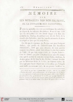 Mémoire sur les médailles des Rois de Perse, de la Dynastie des Sassanides