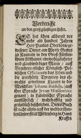 Vorbericht an den großgünstigen Leser.