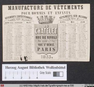 [Kalender der Manufacture de vêtements]