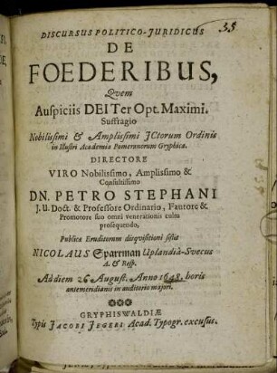 Discursus Politico-Iuridicus De Foederibus