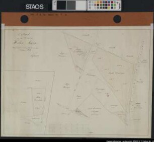 "Extrakt aus der Karte der Heller Mark" betr. den Teilungsanteil der Stadt Osnabrück Hauptkarte: An der Landwehr, Nebenkarte: Am Weg Hörne-Hellern Ausf.-Art: Farbige Zeichnung Herst.: Lorenz Format: 46 x 63 cm Maßstab: 1 : 1900