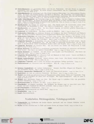 Textilarbeiten, Kleidungsstücke, Toilettengegenstände (Nr. 516-545)