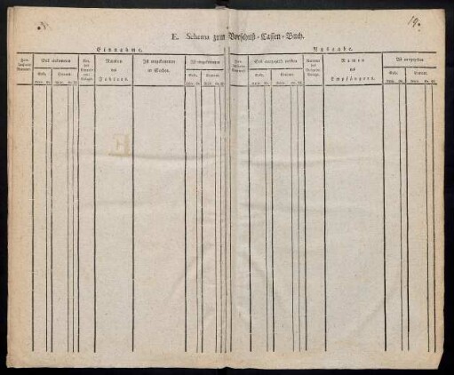Schema zum Vorschuß-Cassen-Buch