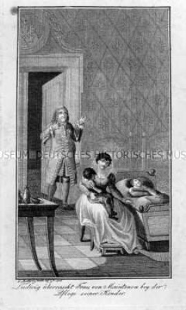Ludwig XIV. überrascht Frau von Maintenon bey der Pflege seiner Kinder - Illustration aus einem unbekannten Almanach