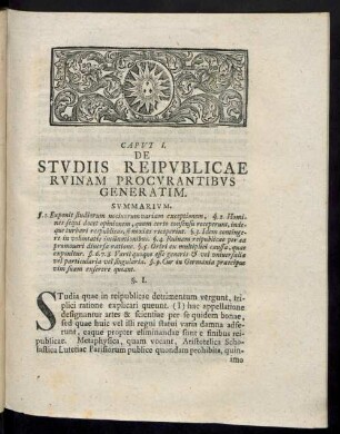 Capvt I. De Stvdiis Reipvblicae Rvinam Procvrantibvs Generatim.