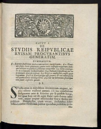 Capvt I. De Stvdiis Reipvblicae Rvinam Procvrantibvs Generatim.