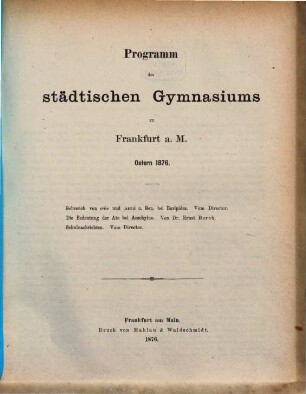 Programm des Städtischen Gymnasiums in Frankfurt a.M. : Ostern .... 1875/76