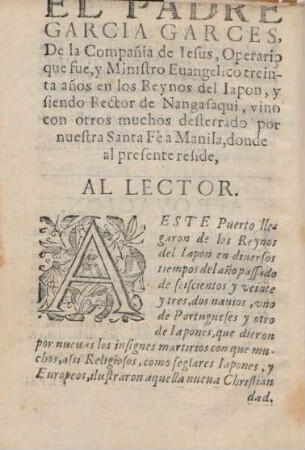 El padre Garcia Garces, ... Al lector