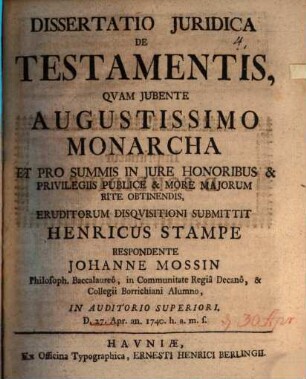 Diss. iur. de testamentis