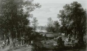 Waldlandschaft mit Hirschjagd