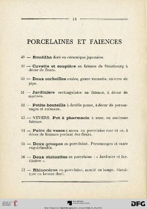 Porcelaines et faiences (Nr. 48-59)