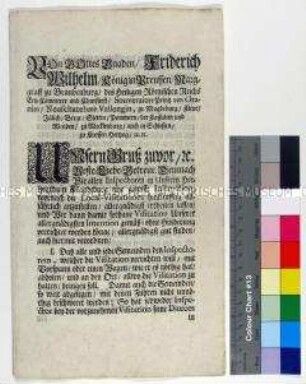 Mandat von Friedrich Wilhelm I. König in Preußen betreffend Ablauf der jährlichen Inspektionsbesuche im Herzogtum Magdeburg