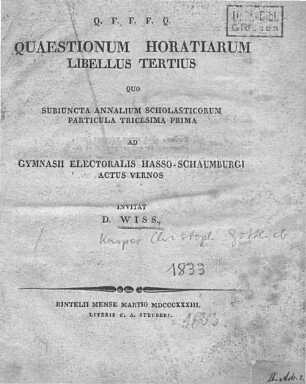 3: Quaestionum Horatiarum libellus ... Quaestiones Horatiae