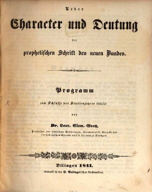 Ueber Character und Deutung der prophetischen Schrift des neuen Bundes