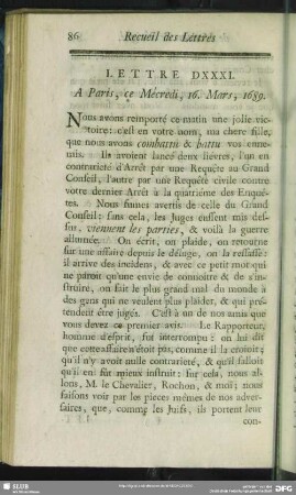 Lettre DXXXI. A Paris, ce Mécredi, 16. Mars, 1689