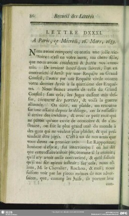 Lettre DXXXI. A Paris, ce Mécredi, 16. Mars, 1689