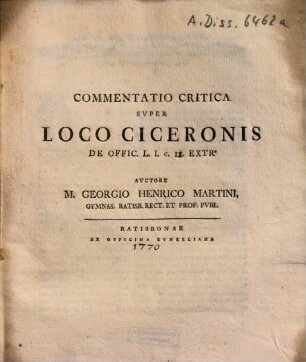 Commentatio critica super loco Ciceronis de Officiis L. I. c. 12.extr.