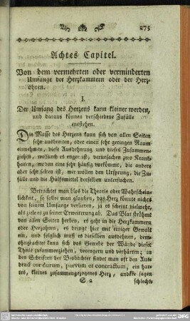 Achtes Capitel. Von dem vermehrten oder verminderten Umfange der Herzkammern oder der Herzohren