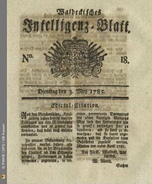 No. 18, Dienstag den 5. April 1785