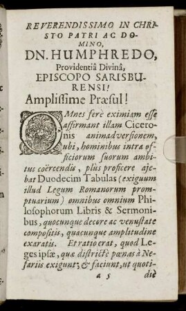 Reverendissimo In Christo Patri Ac Domino, Dn. Humphredo, Providentiâ Divina, Episcopo Sarisburensi! [...]