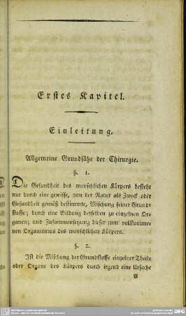 Erstes Kapitel. Einleitung. Allgemeine Grundsätze der Chirurgie
