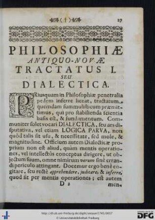 Philosophiae Antiquo-Novae Tractatus I. Seu Dialectica.