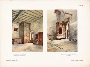 Burg Reifenstein, Freienfeld bei Sterzing: Perspektivische Ansicht Grüner Saal und Inneres Tor (aus: Architekt. Rundschau, hrsg.v. Eisenlohr & Weigle, 1905)