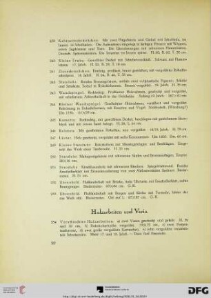 Holzarbeiten und Varia (Nr. 254-274)