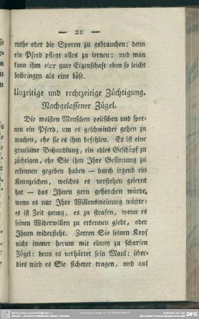 Unzeitige und rechtzeitige Züchtigung. Nachgelassener Zügel