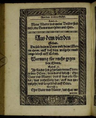 Aus dem vierdten Gebot. - Aus dem neunden und zehenden Gebot.