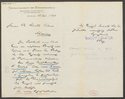 Brief an B. Schott's Söhne : 15.10.1894