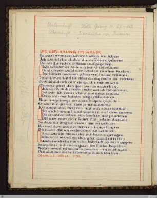 Verirrung im Wald (Die Verirrung im Wald, Erscheinung des Vergil, Hölle I, 1 - 27) : [SW X/XI: H25]; [SW X/XI, S. 7-8/163]