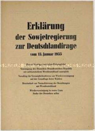 Sowjetische Regierungserklärung zur Deutschlandfrage vom 15. Januar 1955
