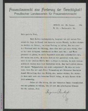 Brief von Regine Deutsch an unbekannt, ms mit Unterschrift