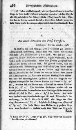 Aus einem Schreiben des Prof. Seyffer : Göttingen, den 14. October 1798