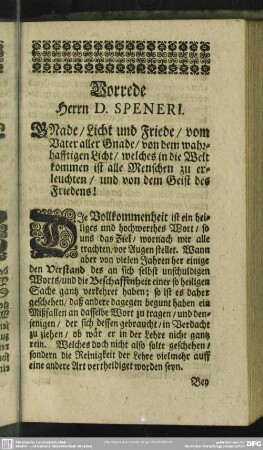 Vorrede : Herrn D. Speneri
