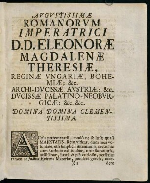 2r-4r, Augustissimae Romanorum Imperatrici D. D. Eleonorae...