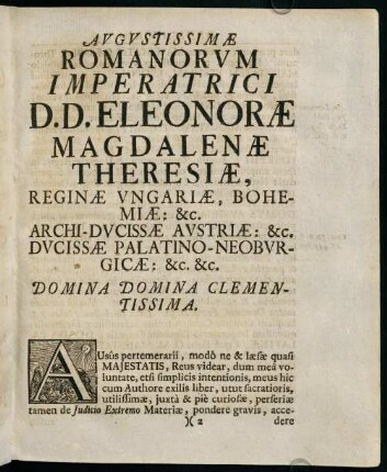 2r-4r, Augustissimae Romanorum Imperatrici D. D. Eleonorae...
