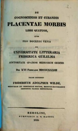 De cognoscendis et curandis placentae morbis : libri quatuor