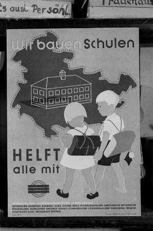 Plakat: Wir bauen eine Schulen - Helft alle mit! : Plakat "Wir bauen Schulen"