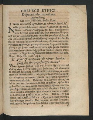 Collegii Ethici Disputatio decima octava. Respondente Gabriele Willichio