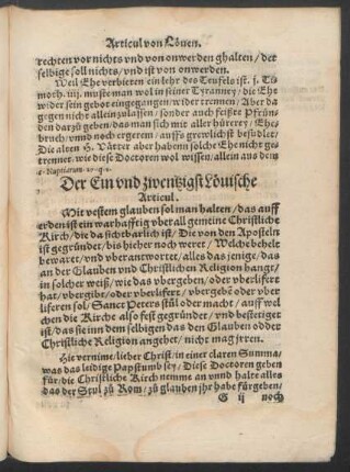 Der Ein und zwentzigst Lövische Articul.